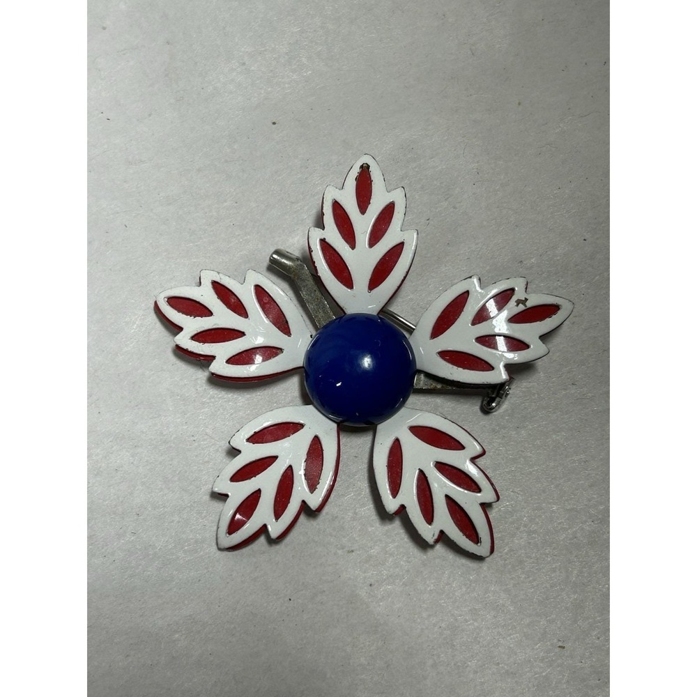Vintage Red White Blue Metal Enamel Flower Brooch Pin for Women Fashion Jewelry